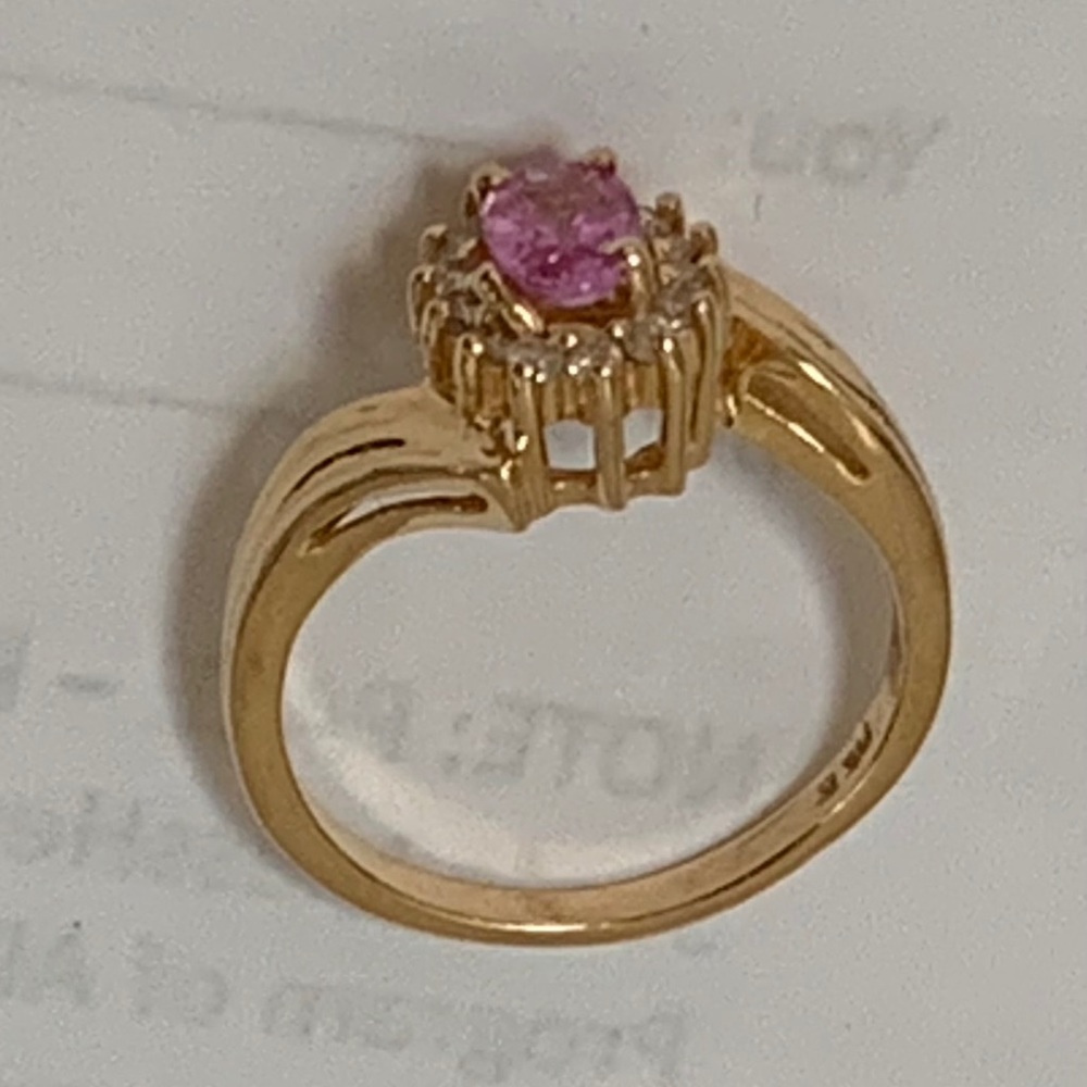 Pink Gemstone and Diamonds set in 14k gold Ring